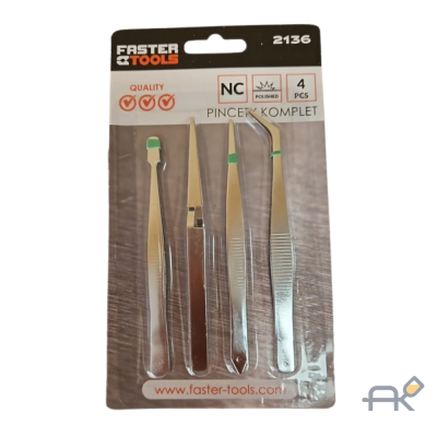 Набор пинцетов (4 шт) /FASTER TOOLS (5907078921365)